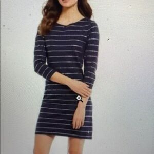 Joules Indigo Star Striped Dress with Gold Accents—Size 10